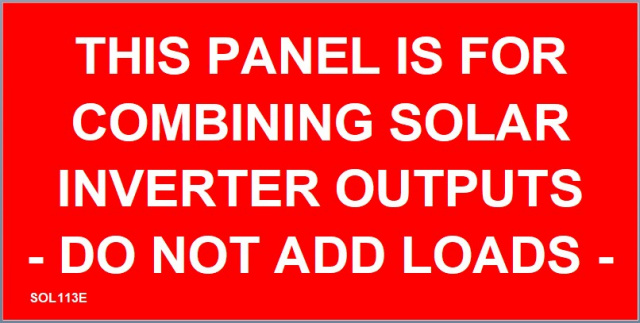 2" X 4" Engraved Solar Placard - "THIS PANEL IS FOR COMBINING SOLAR INVERTER OUTPUTS....."